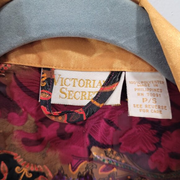 Victoria's Secret Robe Gold Tag Sheer Maroon Paisley Gold Cover-Up One Size O/S - Picture 9 of 12